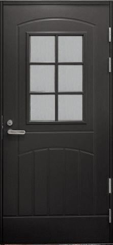 Входная деревянная дверь FD2015 темно-серая со стеклом по финской технологии